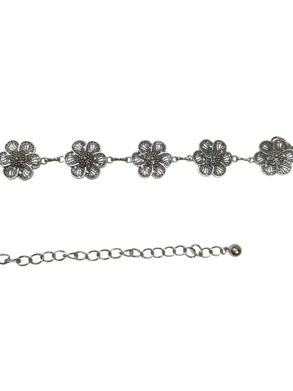 Haute Hippie Silver Flower Chain Belt Concho Adjustable S/M 1.25